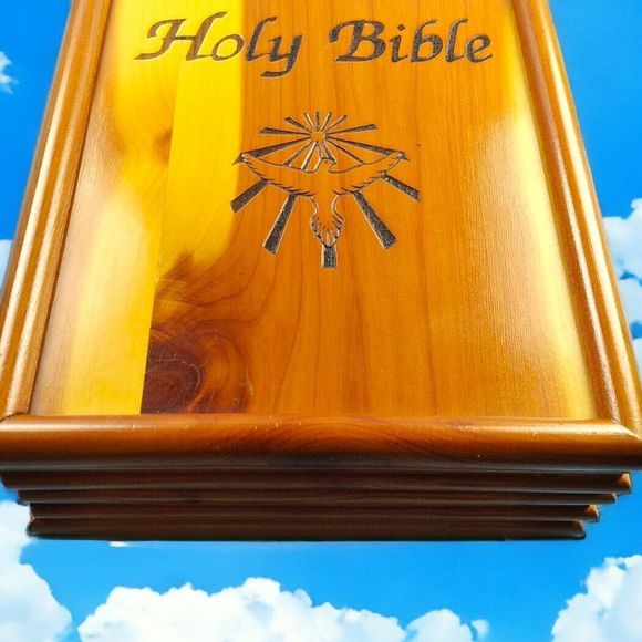 Vtg White Leather Service Recognition Holy Bible 1991 King James Wooden Case EC - Picture 3 of 12
